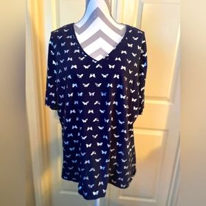 Dark blue with silver foil butterflies plus size 18/20 lane Bryant shirt